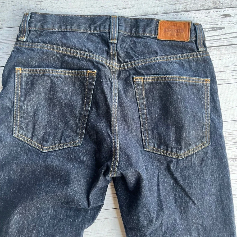 Fossil Mens Vintage Straight Dark Indigo Button Fly Jeans‎ Y2K Streetwear 30x32